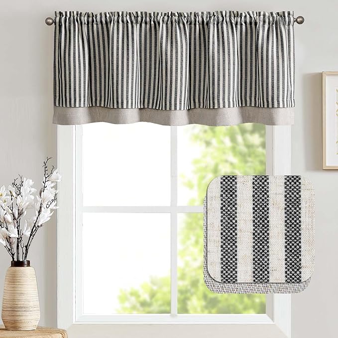 jinchan Linen Stripe Curtain Double Layer Valance - Image 2