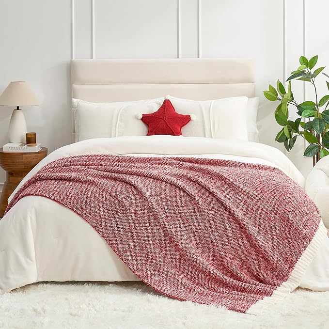 Snuggle Sac Red Throw Blanket for Couch, Super Soft Warm Christmas Red Blankets - Image 7