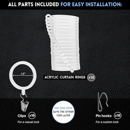BlastHome® Luxury Curtain Rings – Premium Acrylic – Pinhooks and Clips Included - Image 2