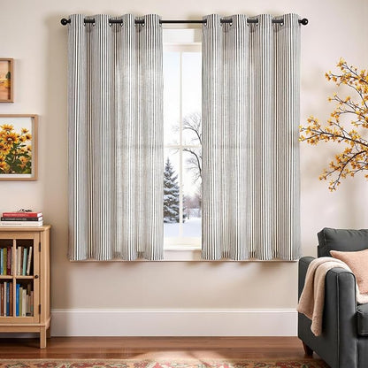 Vangao Linen Striped Black Curtains Boho Tickingstripe Light Filtering Window - Image 2