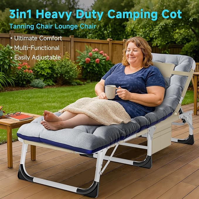 ABORON Camping Cot for Adult 28" Extra Wide, Heavy-Duty 1200D Oxford Cot for - Image 7