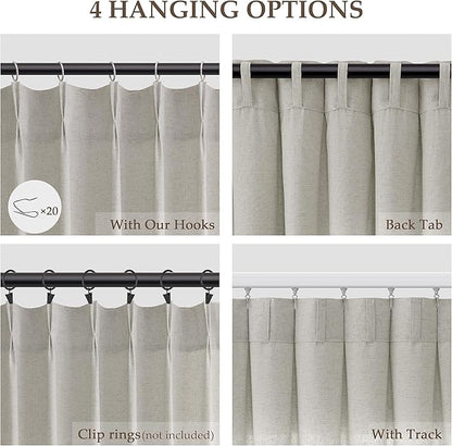 Silver Pinch Pleat Linen Curtains 120 Inch Length 2 Panels Set - Image 2