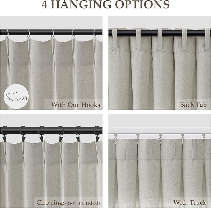 Silver Pinch Pleat Linen Curtains 102 Inch Length 2 Panels Set - Image 2
