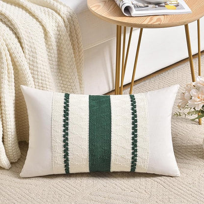 Fancy Homi Set of 2 Dark Green Boho Lumbar Decorative Throw Pillow Covers 12x20 - Image 2