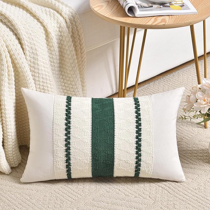 Fancy Homi Set of 2 Dark Green Boho Long Lumbar Decorative Throw Pillow Covers - Image 2