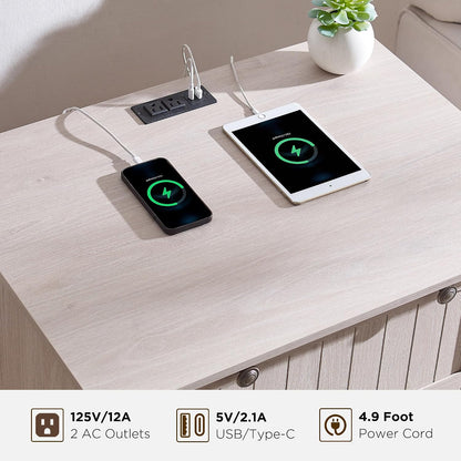 t4tream 30" farmhouse nightstand with charging station, white, close-up detail