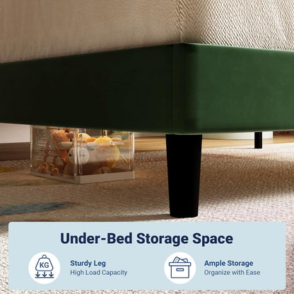 allewie twin platform bed frame with velvet upholstered showing dimensions