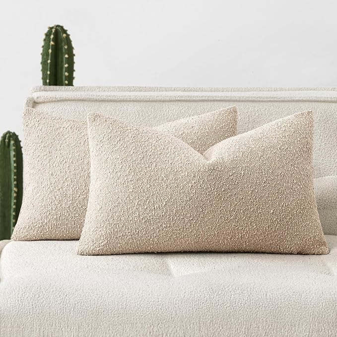 Woaboy Pack of 2 12x20 Inch Decorative Boucle Throw Pillow Covers Textured by Woaboy