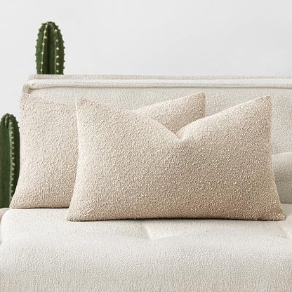 Woaboy Pack of 2 12x20 Inch Decorative Boucle Throw Pillow Covers Textured by Woaboy