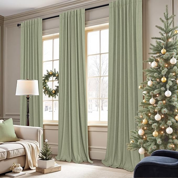 Light Sage Green Back Tab Blackout Curtains - Image 2
