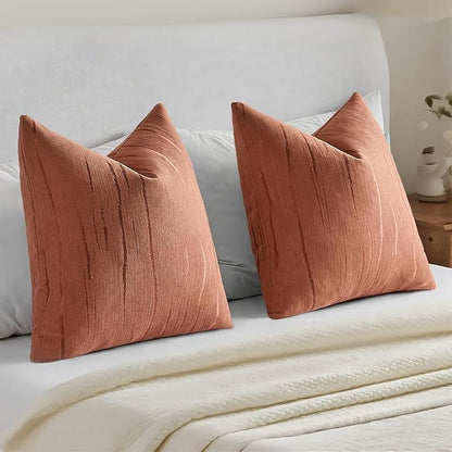 HAUSSY Rust Throw Pillow Covers 22x22 Inch Set of 2, Boho Embossed Striped - Image 6