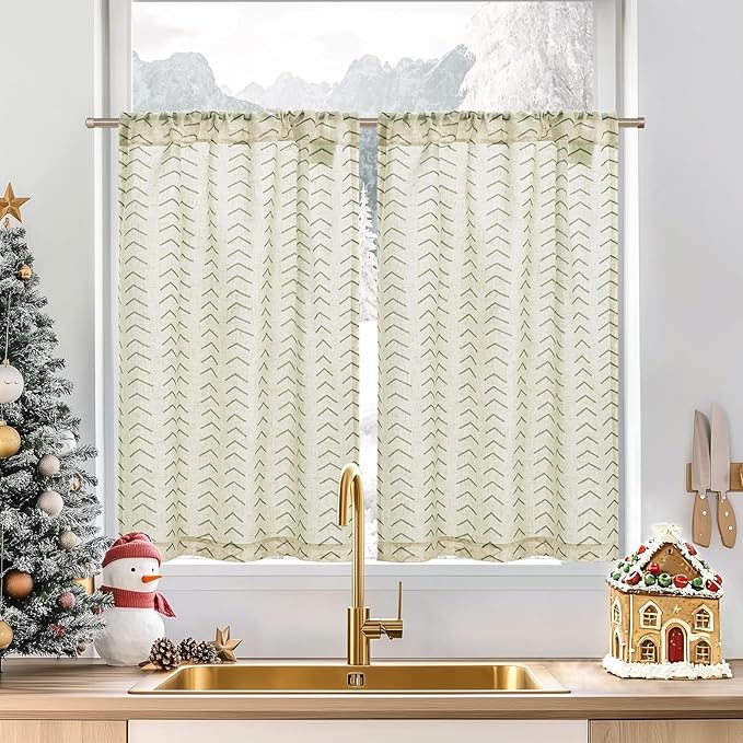 jinchan Arrow Boho Linen Blend Kitchen Curtains 36 Inch Length Christmas by JINCHAN