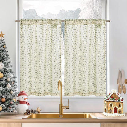 jinchan Arrow Boho Linen Blend Kitchen Curtains 36 Inch Length Christmas by JINCHAN