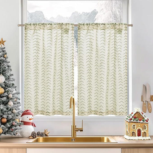 jinchan Arrow Boho Linen Blend Kitchen Curtains 36 Inch Length Christmas by JINCHAN