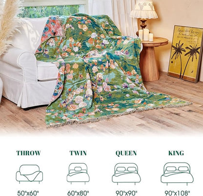 MSGKV Boho Throw Blanket for Couch Cotton Floral Blanket 50"x60" for Sofa Chair - Image 6