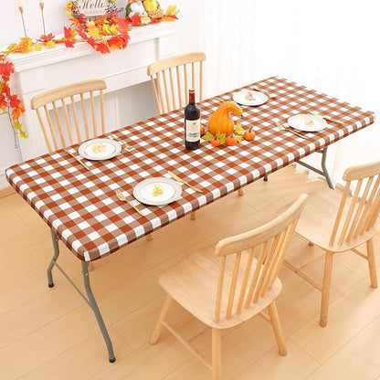 Smiry Rectangle Picnic Table Cloth, Elastic Waterproof Fitted Vinyl Tablecloths - Image 6