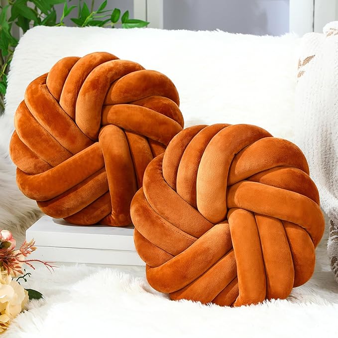 Fumete 2 Pcs 14 Inches Knot Pillow Round Throw Soft Plush Knot Ball Pillow by Fumete