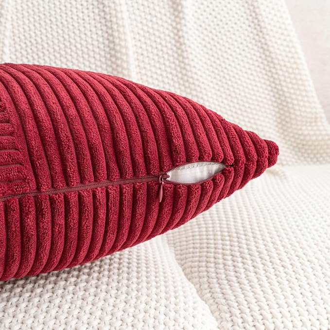 HWY 50 Burgundy Red Corduroy Patchwork Throw Pillow Covers 12x20 Inch Rectangle - Image 4