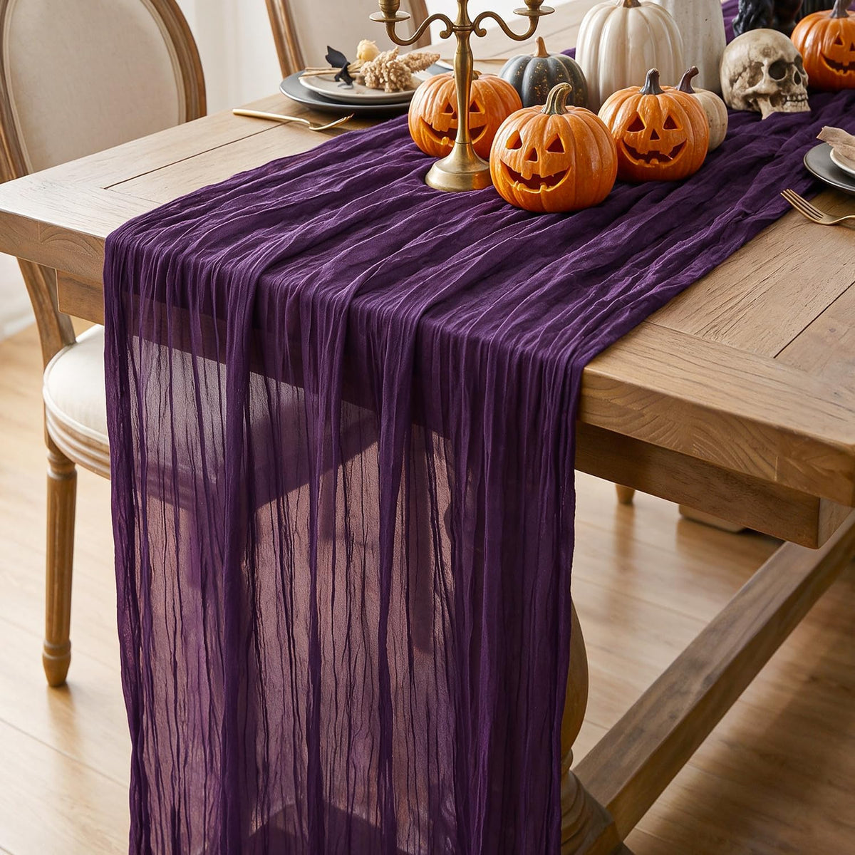 FANPROMS Purple Cheesecloth Table Runner 6 Pack 10FT Rustic Gauze Table Runner Cheesecloth Fabric for Halloween Decor Boho Cheese Cloth Tables Runners Dark Purple for Bridal Shower Prom Party Decor