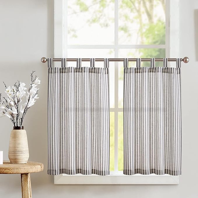 JINCHAN Tab Top Linen Kitchen Curtains 36 Inch Striped Tier Curtains Farmhouse by JINCHAN