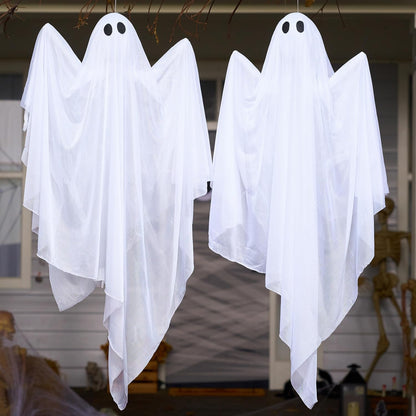 JOYIN 2 Pcs 47” Halloween Hanging Light up Ghost Decorations Outdoor, Halloween White Hanging Ghosts with Purple LED Lights for Haunted House Prop, Party Supplies, Front Yard Patio Garden Decor