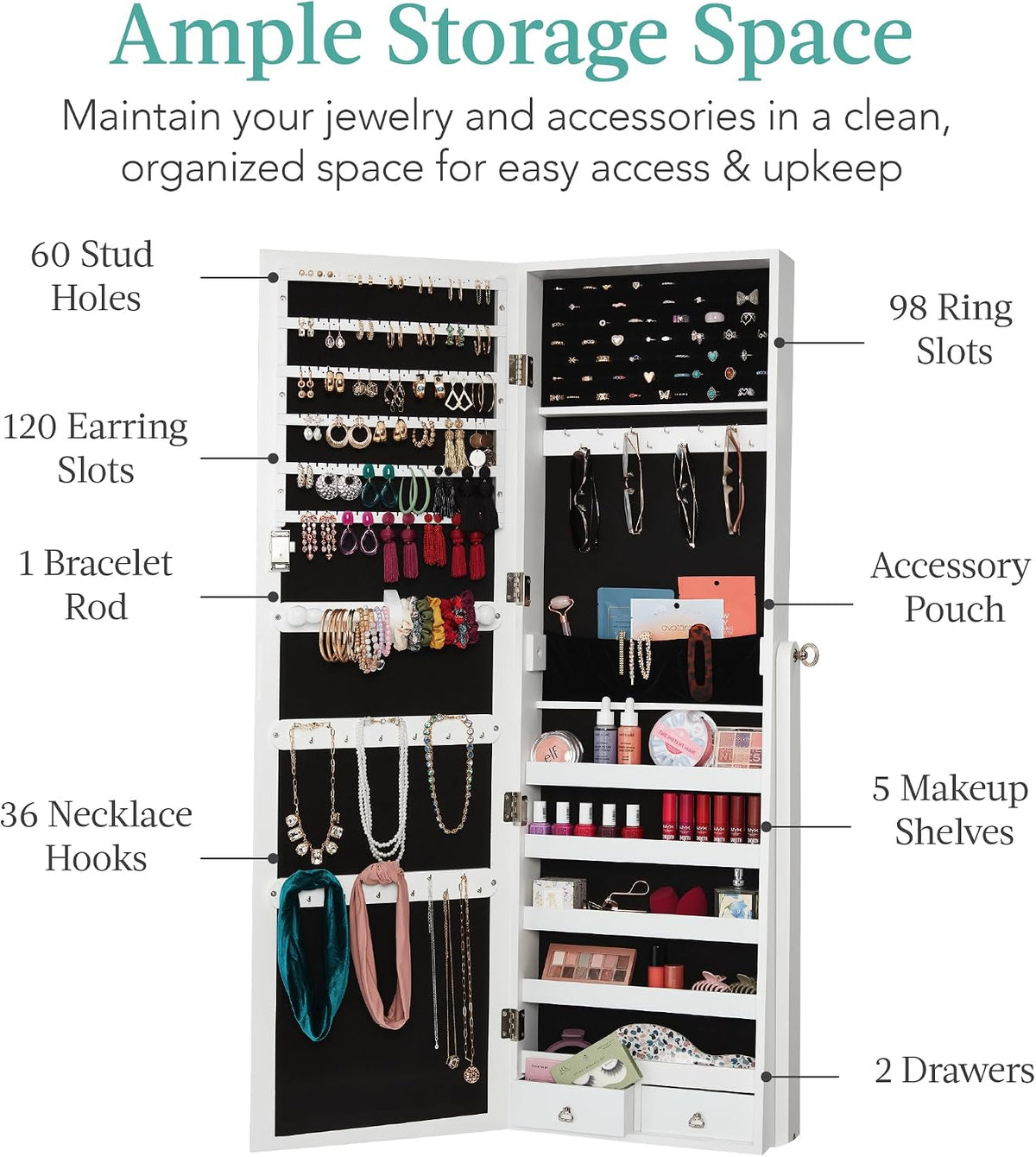 best choice products freestanding jewelry armoire cabinet, full shown in use