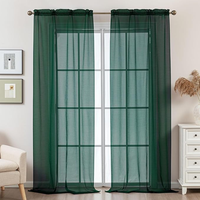 Green Sheer Curtains 96 Inches Long, Privacy Semi Sheer Curtains - Image 2