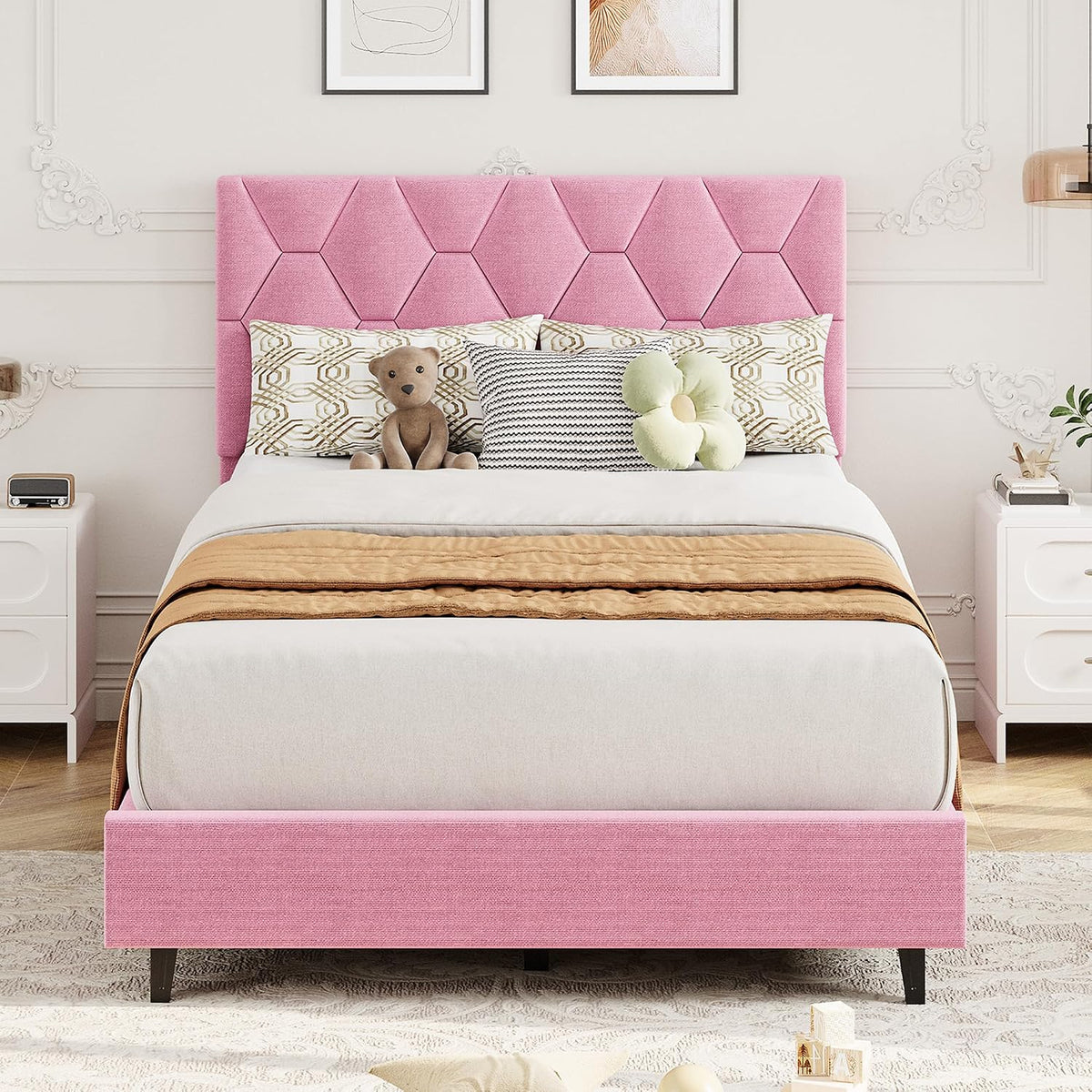 gaomon twin platform bed frame with adjustable upholstered, main product view