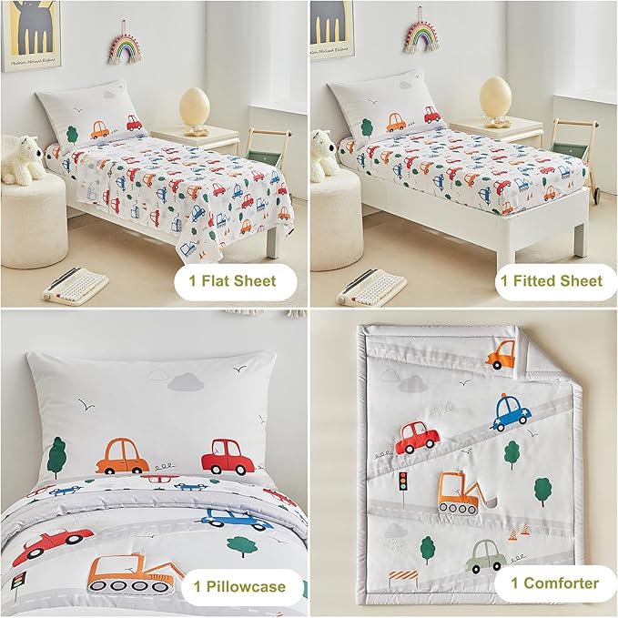 DuShow 4 Pieces Cars Toddler Bedding Set - Image 3