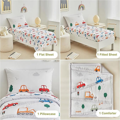 DuShow 4 Pieces Cars Toddler Bedding Set - Image 3