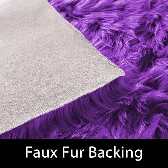 Latepis Bedroom Shag 4x6 Rug Purple Shaggy Fluffy Faux Fur Rug Machine Washable - Image 3
