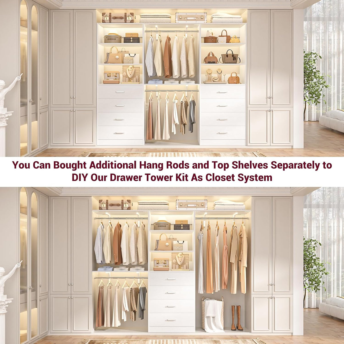 aheaplus closet drawers system, 21.3" wood closet organizer, package contents