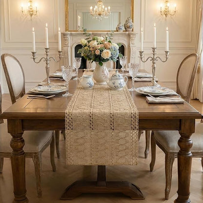 Burlap Boho Table Runner Farmhouse Rustic Jute Macrame Woven Dining Table Runner - Image 6