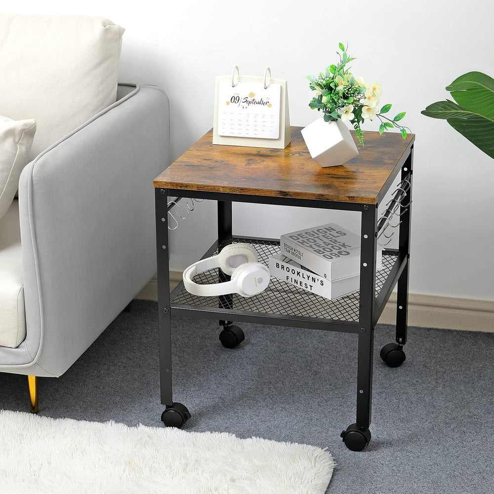 Rustic End Table, 2-Tier Side Table with Adjustable Height Shelf, 19.7" ...