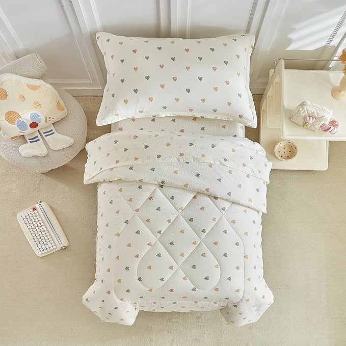 DuShow White Star Toddler Bedding Set, 4 Pieces Reversible Toddler Comforter Set - Image 8