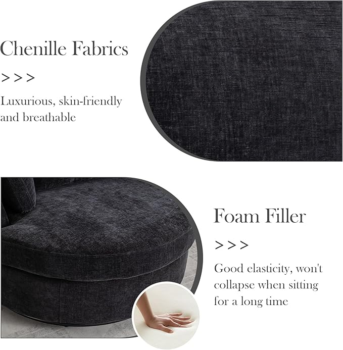 Aoiy & Wifon 42" W Oversized Swivel Accent Chair, Upholstered Round Barrel Chair - Image 4