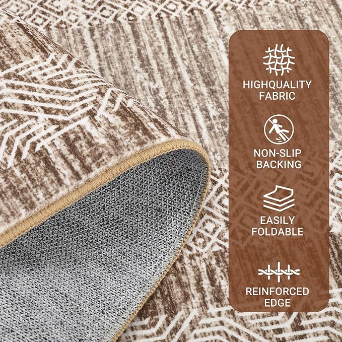 GarveeHome 9x12 Large Modern Brown Area Rug Distressed Bordered Rug Soft Non - Image 3