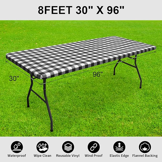 Smiry Rectangle Picnic Table Cloth, Elastic Waterproof Fitted Vinyl Tablecloths - Image 7