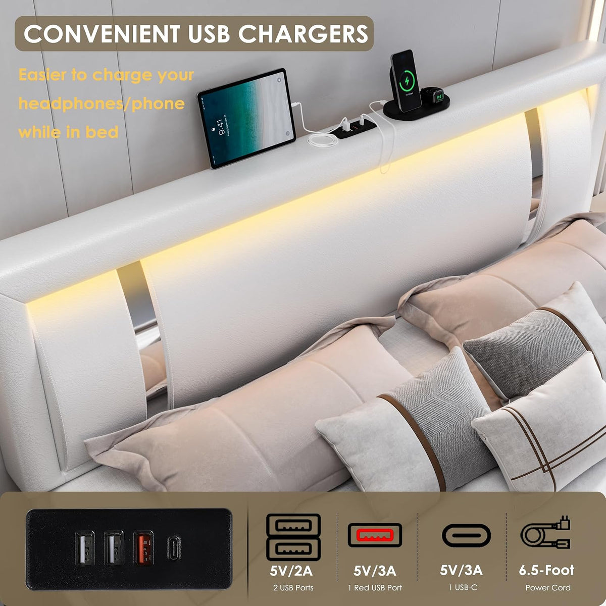 keyluv king size bed frame with rgb led, side view