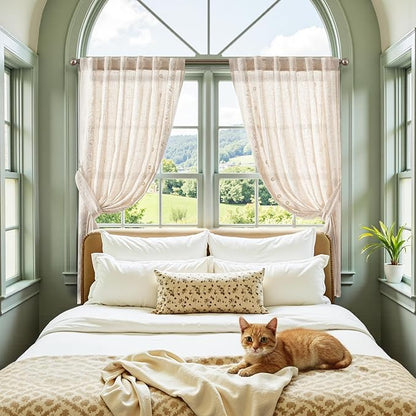 jinchan Winslow Linen Curtains 45 Inch Length Small Window Curtains Embroidered - Image 4