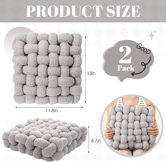 Wenqik 2 Pcs Knot Pillows Square Knotted Plush Throws Soft Accent Pillows - Image 2