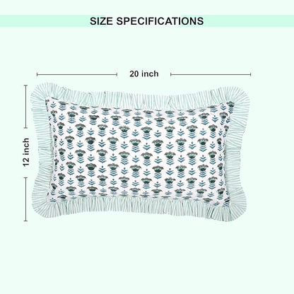 Ridhi Aquamarine Blue 100% Cotton Block Print Ruffle Lumbar Sham Cover Handmade - Image 8