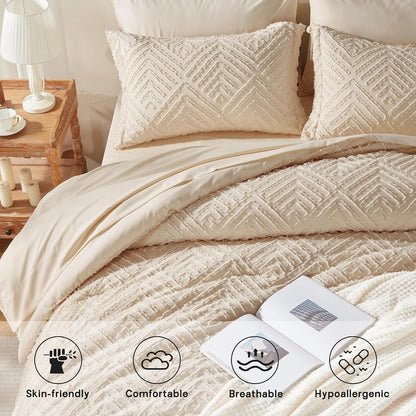 zzlpp full size comforter sets 7 piece,beige bed, close-up detail