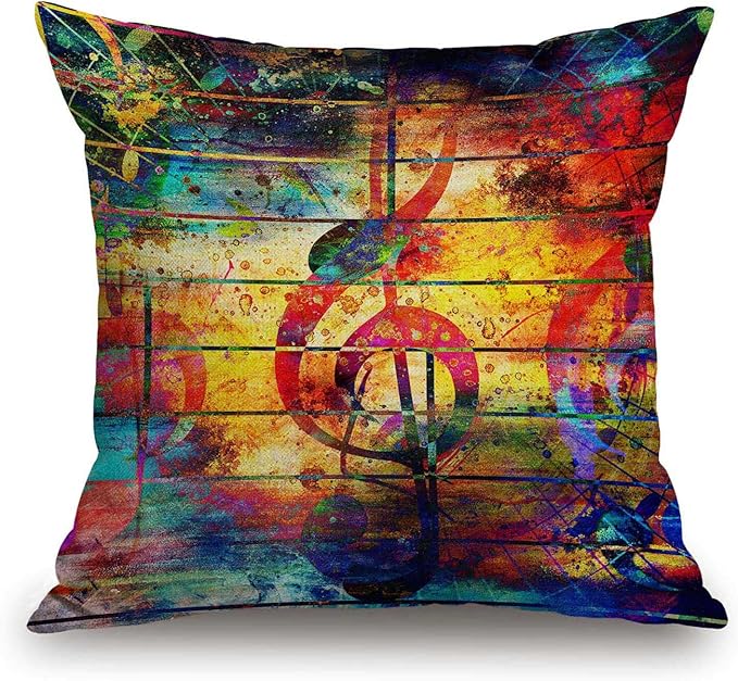 TSSOHU Music Note Pillow Cover 18x18 Inch Colorful Graffiti Creative Plank by TSSOHU
