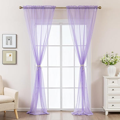 Purple Sheer Curtains 108 Inches Extra Long, Privacy Semi Sheer Curtains - Image 7