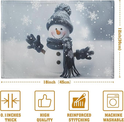 Snowman Placemats Set of 4, 12x18 Inch Winter Cute Blue Snowman Snowflake Table - Image 4
