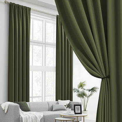 DUALIFE Olive Dark Green Curtains 96 Length 2 Panels, 52 by 96 Inches Long - Image 2