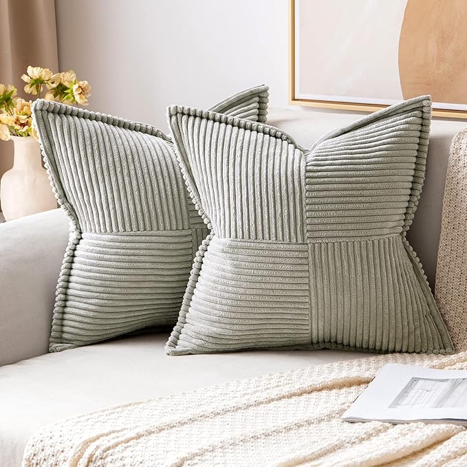 MIULEE Light Grey Corduroy Decorative Euro Sham Pillow Covers 24x24 Inch by MIULEE