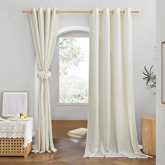 NICETOWN Thick Linen Curtains Extra Long 120 inch Length, Rustic Grommet by NICETOWN