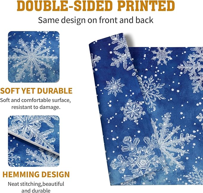 Winter Blue Snowflake Placemats Set of 4 Merry Christmas Snowflakes Linen - Image 5